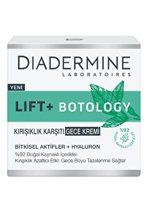 Diadermine Lift+ Botology Kırışıklık Karşıtı Gece Kremi 50 ml. (%92 Doğal Kaynaklı) 2'li