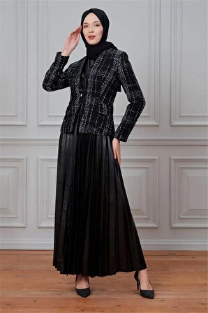 Grace Ceket Ve Deri Elbise Kombini 691-Siyah
