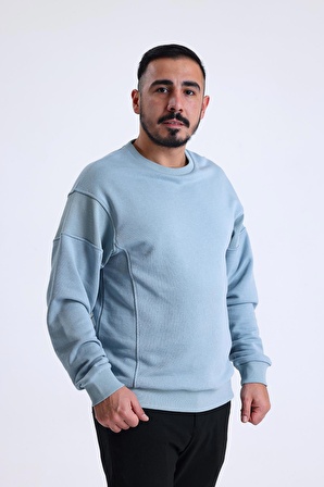 Gök Mavisi Parçalı Kaşkorse Detaylı Bisiklet Yaka Sweatshirt