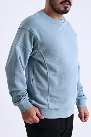 Gök Mavisi Parçalı Kaşkorse Detaylı Bisiklet Yaka Sweatshirt