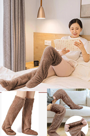 Termal Sock Peluş Uyku Çorabı Welsoft Diz Üstü Oda Çorabı Ayak Isıtıcı Uzun Gonç Çorap