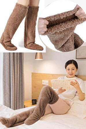 Termal Sock Peluş Uyku Çorabı Welsoft Diz Üstü Oda Çorabı Ayak Isıtıcı Uzun Gonç Çorap