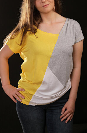 Kadın Sarı Blok Salaş T-shirt