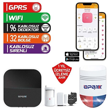 OPAX-W20+BGR-09 GPRS I GSM I WIFI & BGR-09 KABLOSUZ SİRENLİ ALARM SİSTEMİ
