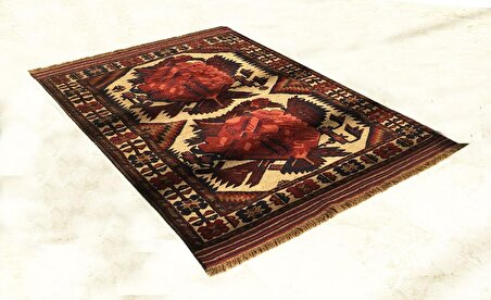 Afgan Berceste Sumak Kilim Üzerine Kabartma El Dokuması  Yün Halı 128x188