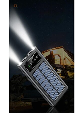 QASUL 20000 mAh Güneş Enerjili Powerbank 4 Adet Çıkış Lightning Micro USB Type-C USB Solar Enerji Powerbank Dahili Fener Taşınabilir Portatif Güç Bankası