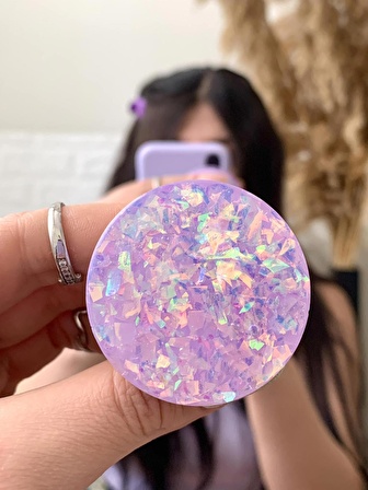 Mor Hologramlı Pul Yuvarlak Telefon Tutucu PopSocket