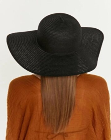 Kadın Siyah Geniş Hasır Şapka