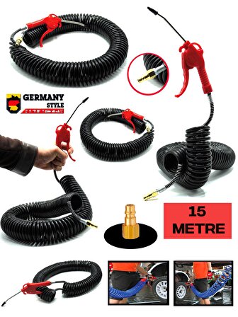 Germany Style Yüksek Kalite 15 Metre Spiral Hortum ve Hava Tabancası Seti