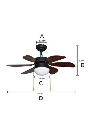 Vanti 60W 30 inç Ahşap 6 Kanatlı Lambalı Avizeli İpli Tavan Vantilatörü KCF280