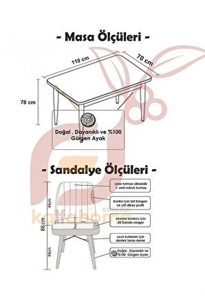 Fixed Siyah 70x110 Cm , 4 Kişilik Sabit Yemek Masası , Yemek Masası Takımı - Siyah