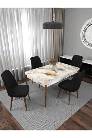 Riff Efes 80x130 Cm Açılır Yemek Masası , 4 Kişilik Masa Sandalye Takımı - Siyah