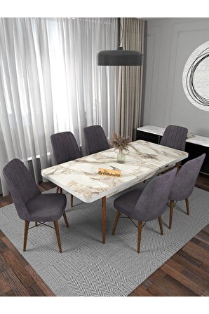 Riff Efes 80x130 Cm Açılır Yemek Masası , 6 Kişilik Masa Sandalye Takımı - Gri