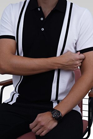 Beyaz Siyah Çift Renkli Hediye Kutulu Polo Tişört
