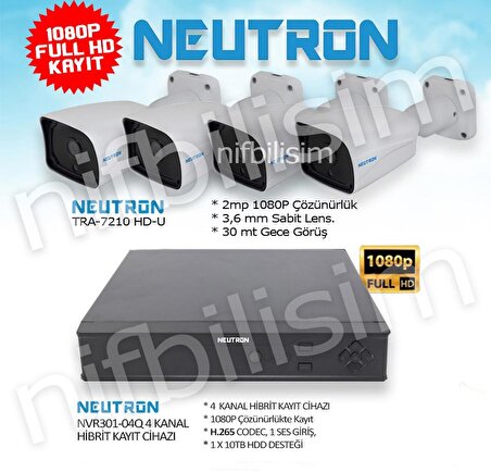Neutron 2 Megapiksel HD 1920x1080 IP Kamera Güvenlik Kamerası 4'lü