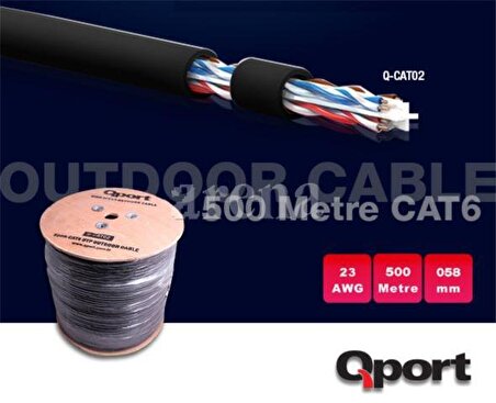 QPORT Q-CATO2 500mt CAT6 Outdoor 23AWG 0.58MM UTP Kablo