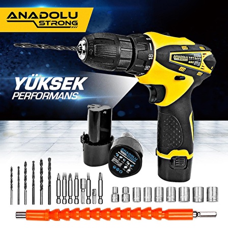 Anadolu Strong ANS1062S 12 Volt Sarı Çift Akülü Matkap Seti