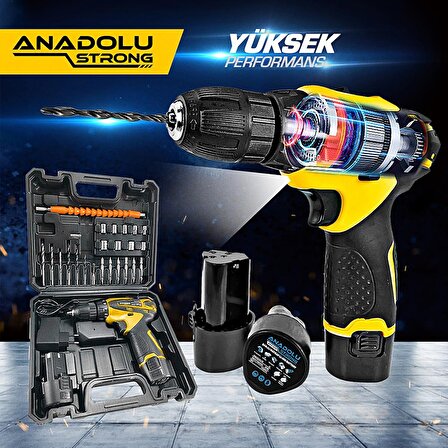 Anadolu Strong ANS1062S 12 Volt Sarı Çift Akülü Matkap Seti