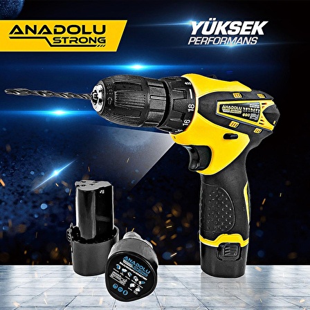 Anadolu Strong ANS1062S 12 Volt Sarı Çift Akülü Matkap Seti