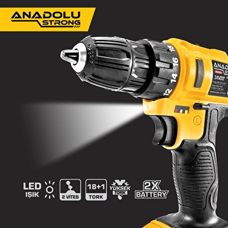 Anadolu Strong ANS1081 24 Volt Sarı Torklu Matkap Seti