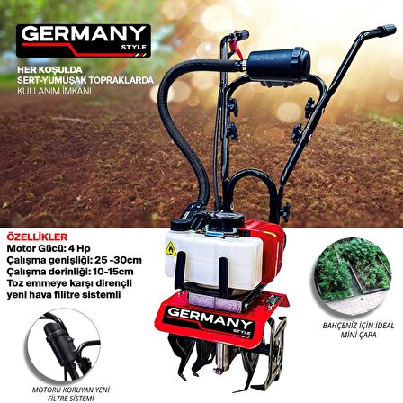 Germany Style 4 Hp İpli Benzinli Çapa Makinesi