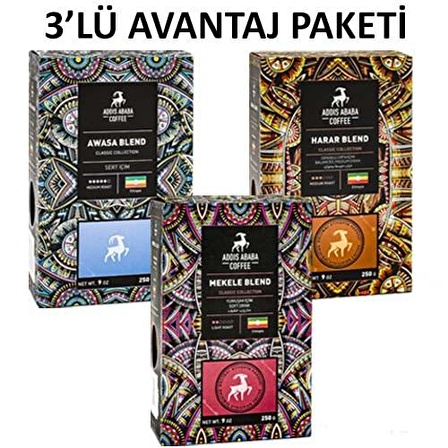 Addis Ababa Coffee Organik Öğütülmüş Etiyopya Filtre Kahve-Çekirdek Kahve 3 x 250 gr