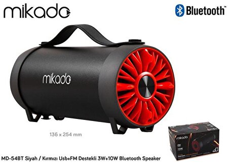  Mikado MD-54BT Gerçek 13W RMS USB+SD Süper Bass Bazuka Gövdeli Siyah-Kırmızı Bluetooth Speaker