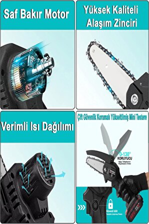 Anadolu Strong Çift Akülü Çift Zincirli Budama Testeresi Taşıma Çantalı 48Vf Şarjlı Testere Eldiven 