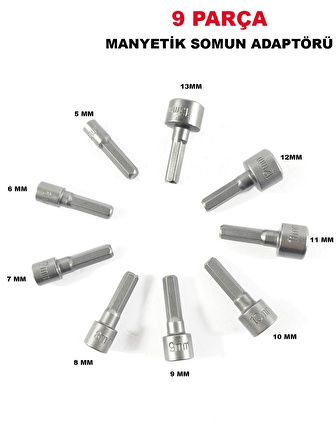Manyetik Somun Adaptörü 9 Parça 5-13 Mm Arası  Lokma TAKIMI