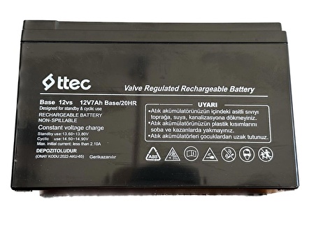 Ttec 12V 7Ah Base Bakımsız Kuru Akü Alarm Aküsü 8 Adet