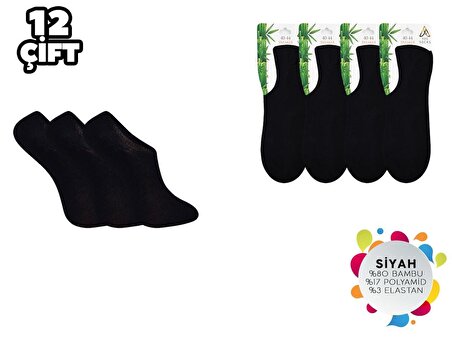 ADG 4001-Düz Siyah Dikişsiz Erkek Bambu Sneaker Çorap 12'li