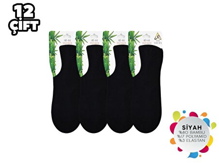 ADG 4001-Düz Siyah Dikişsiz Erkek Bambu Sneaker Çorap 12'li