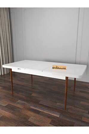 Riff Serisi , 80x130 Kapalı 80x170 Açık Beyaz Mutfak Masa Takımı 4 Cappucino Sandalye