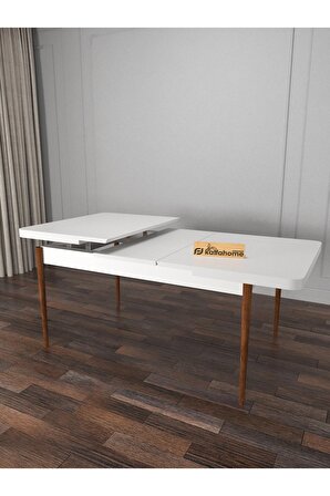 Riff Serisi , 80x130 Kapalı 80x170 Açık Beyaz Mutfak Masa Takımı 4 Krem Sandalye