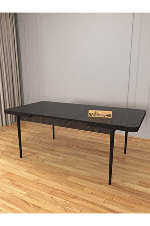 Riff Lex , 80x130 Kapalı 80x170 Açılabilir Siyah Mermer Mutfak Masa Takımı 6 Gri Sandalye