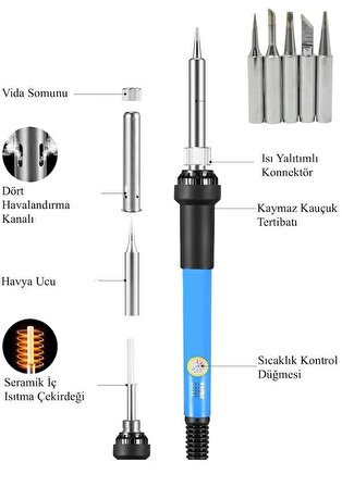 Electrimax 60W Sıcaklık Ayarlanabilir Havya Kalemi +Havya Ucu
