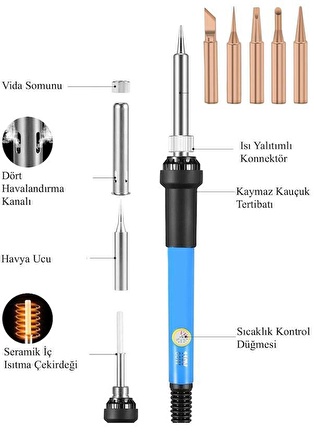 60W Sıcaklık Ayarlanabilir Kalem Havya Lehim Makinası Ve Havya Uc