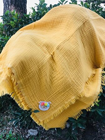 Tly Home Textiles Pamuklu Figürlü 110x110 cm Bebek Battaniyesi Sarı