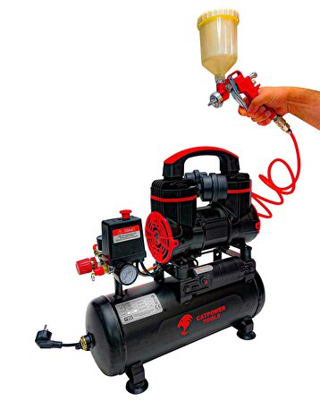 Catpower ROWCAT 1110 Sessiz Yağsız 8 Lt Kompresör 1.5 Hp 5 Parça Havalı Set Premium Seri Hızlı Dolum