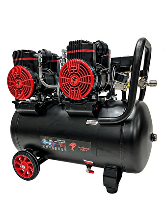 Catpower 50 Litre Sessiz Hava Kompresörü 4 Hp Bakır Sargı Motor 8 Bar 15 Metre Spiral Hava Hortumu v