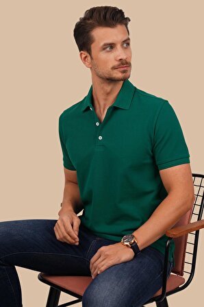 Yeşil Yaka Desenli Hediye Kutulu Erkek Polo Tişört