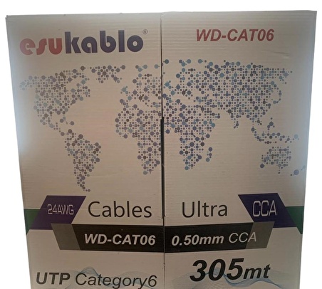 ESU Kablo WD-CAT06 0.50mm CCA 4x2x23 AWG 305 Metre Cat6 Kablo