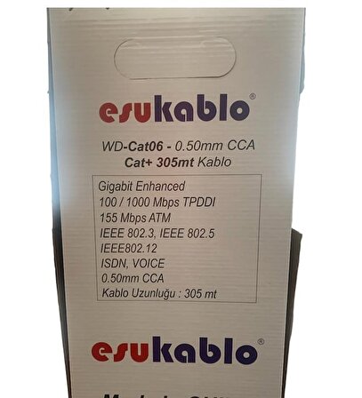ESU Kablo WD-CAT06 0.50mm CCA 4x2x23 AWG 305 Metre Cat6 Kablo