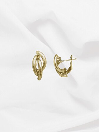 Oblique Serisi Çift Renk Altın Küpe