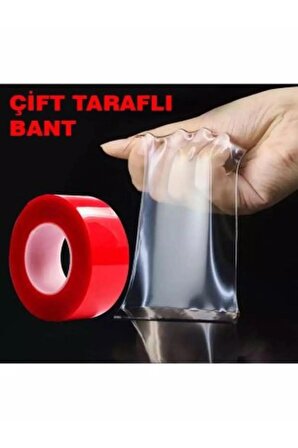 Çift Taraflı Çok Kuvvetli Silikonlu Su Geçirmez Akrilik Şeffaf Bant 18mm X 2mt