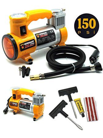 Germany Style 12 V Araba Oto Araç Lastik Şişirme Pompası 150 Psi Metal Gövde  Kompresör Lastik Tamir