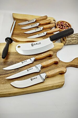 SürLaz Eko Mutfak Bıçağı Seti 9'lu Kahverengi - Siyah + Masat