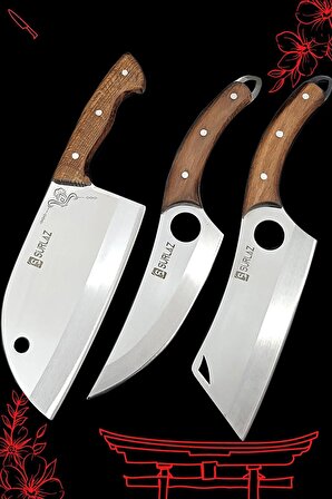 Satır Zırh Bıçak Seti 3 Parça Pratik Et Bıçakları Kamp Mutfağı Hediyelik Bıçak
