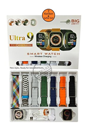 Watch 9 Ultra 7 Kordonlu set 49mm 2.03 inç Ekran Kılıf Hediyeli Sesli Arama Bildirim Özellikli 7+1 