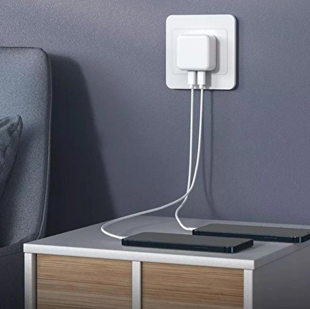 Apple Uyumlu 35 W Çift USB-C Bağlantı Noktalı Şarj Adaptörü ve Usb-c Lightning Şarj Kablosu 1m